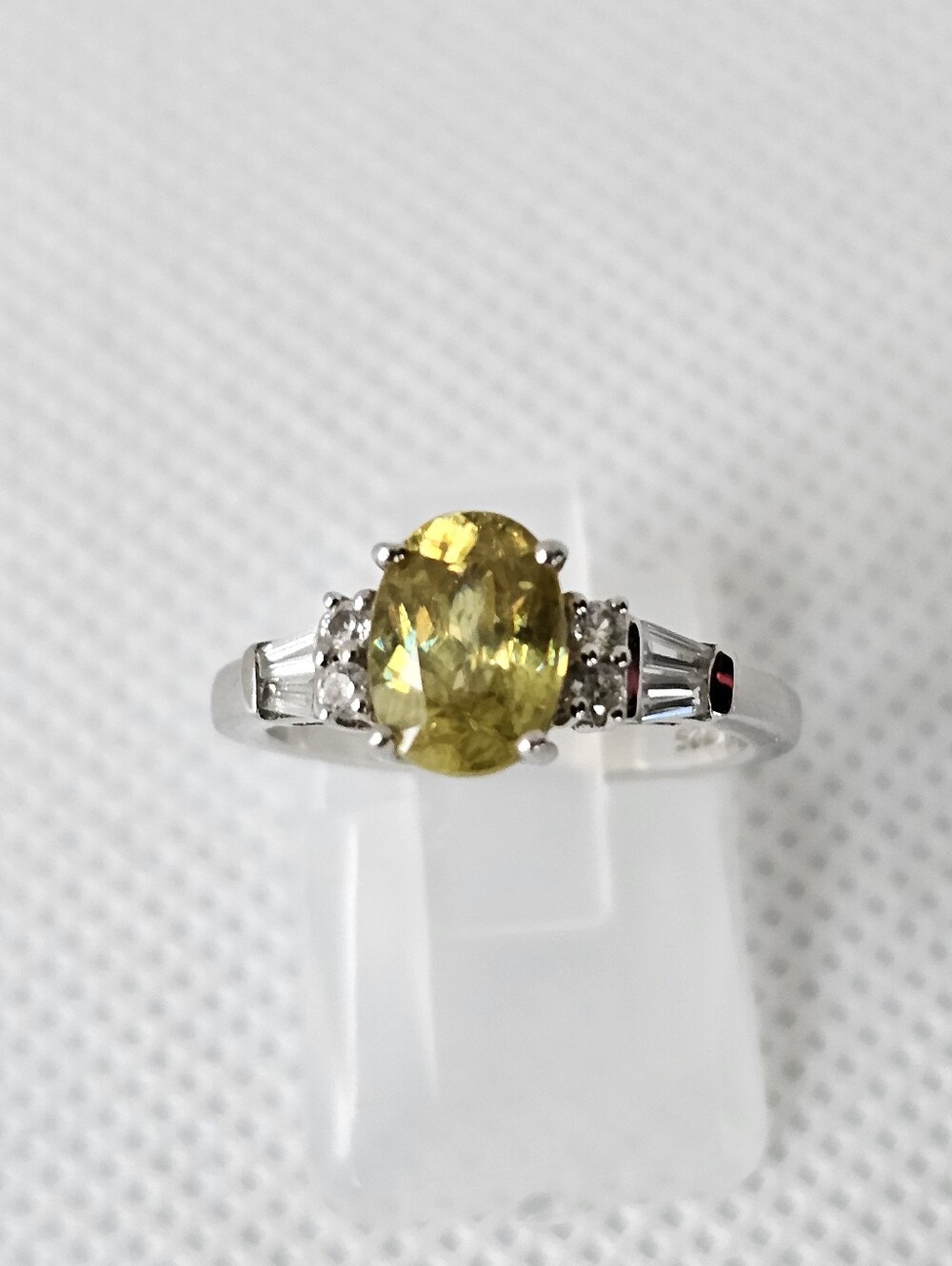 Genuine Spene & White Zircon Ring Sterling Silver Platinum Finish. Size 5!